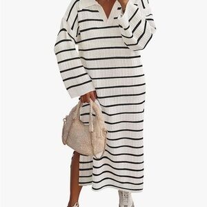 Womens Striped Sweater dress- Black and White